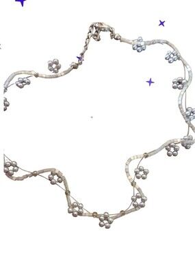 Delicate Silver Beaded Flower Necklace - Women's Jewelry